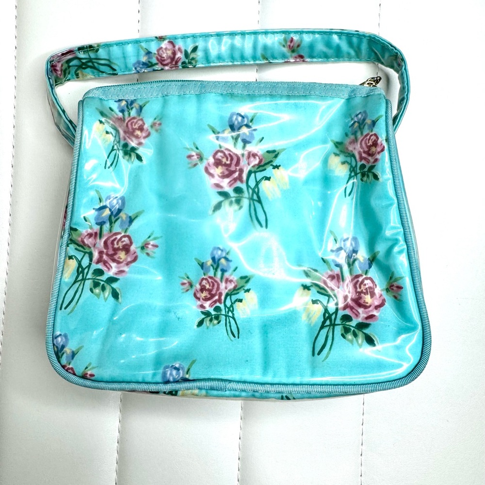 Tiffany & Co Gold Zip Pouch Clutch Cosmetic Bag Floral Vintage Vinyl Toiletries